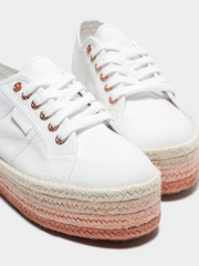 Womens Superga 2730 Flatform Trainers In White And Rose Gold