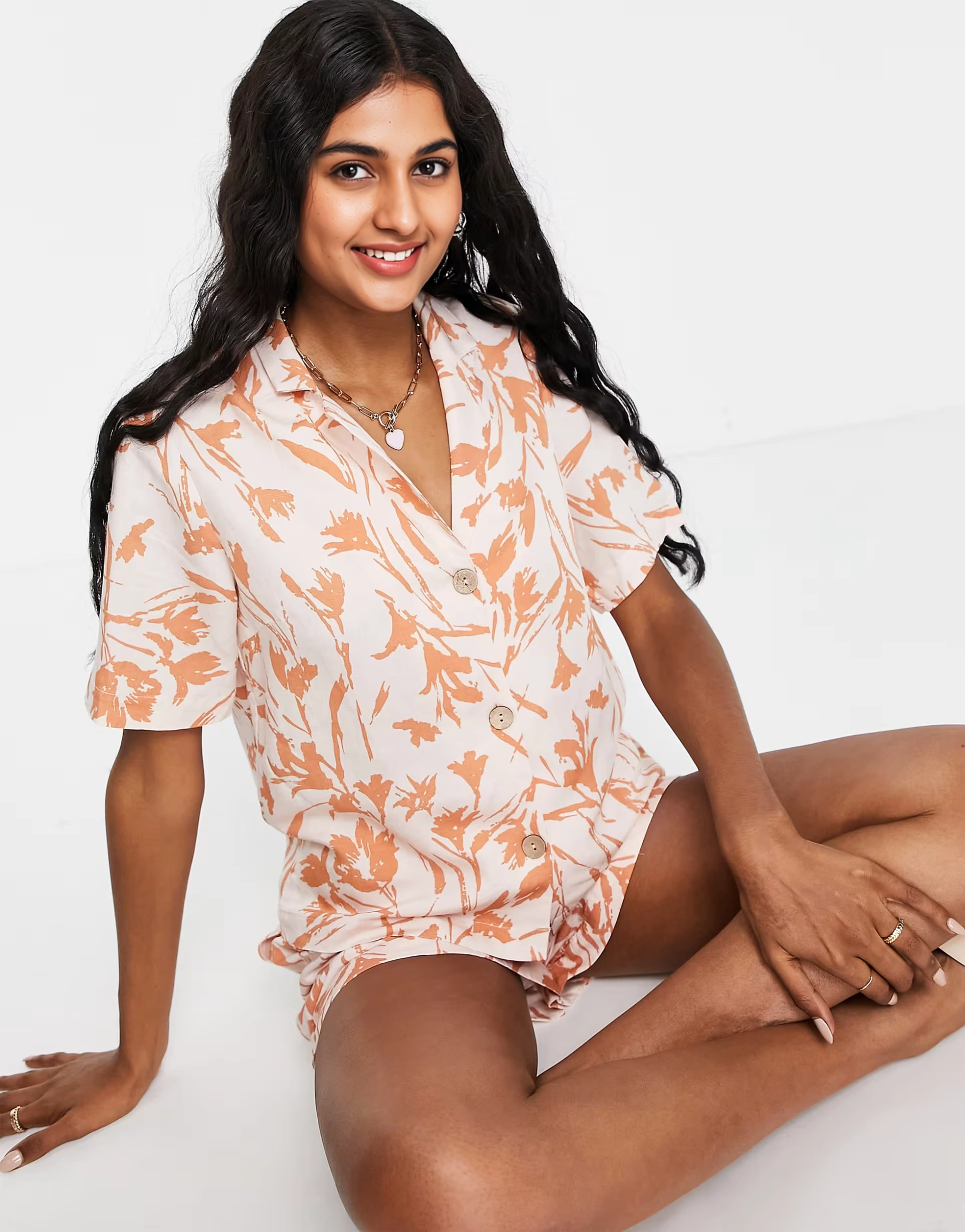 Y.A.S Womens Tall Short Sleeve Shirt Co-Ord in Tropical Print