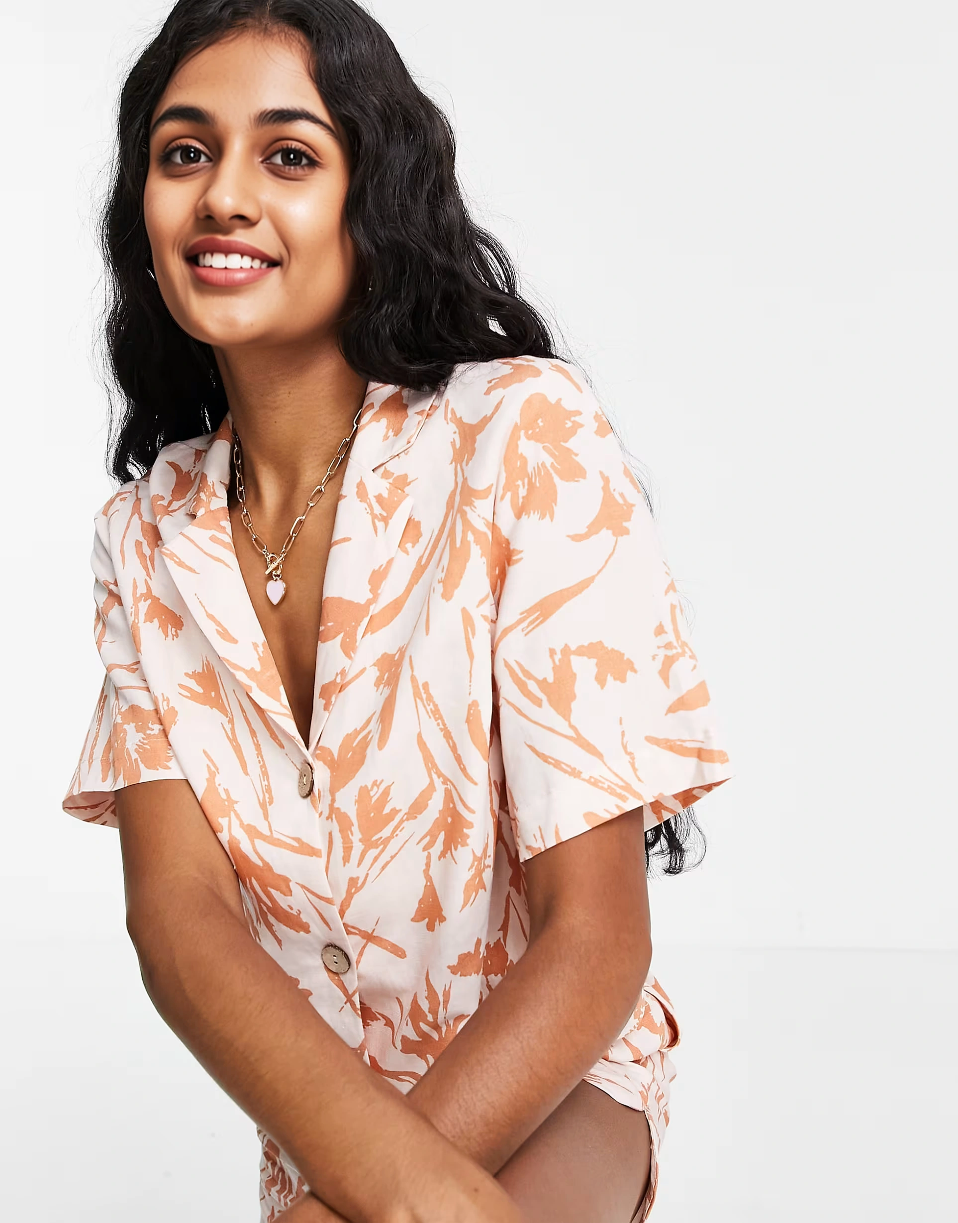 Y.A.S Womens Tall Short Sleeve Shirt Co-Ord in Tropical Print