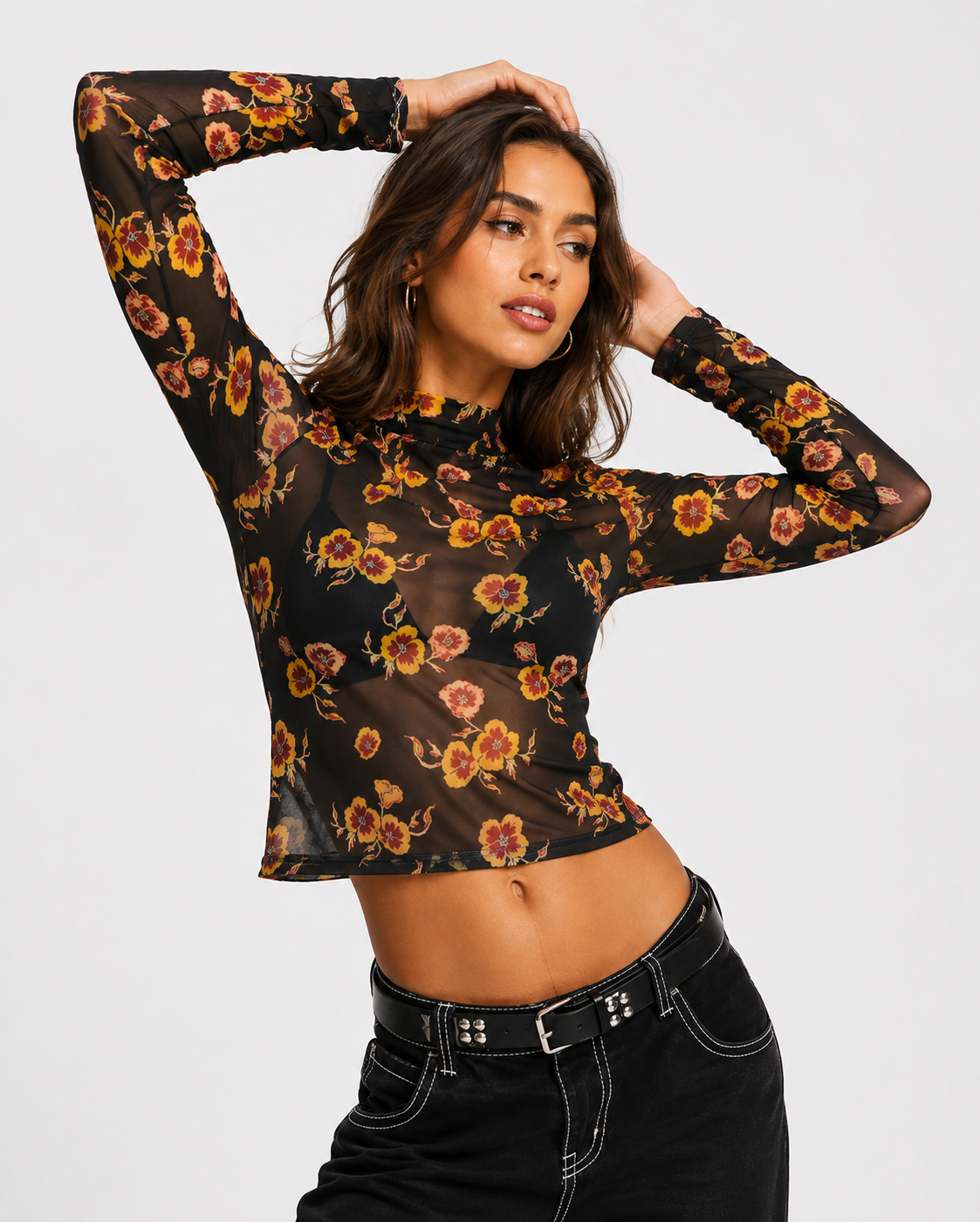 Santa Cruz Womens High Neck Crop Top in Floral Mesh