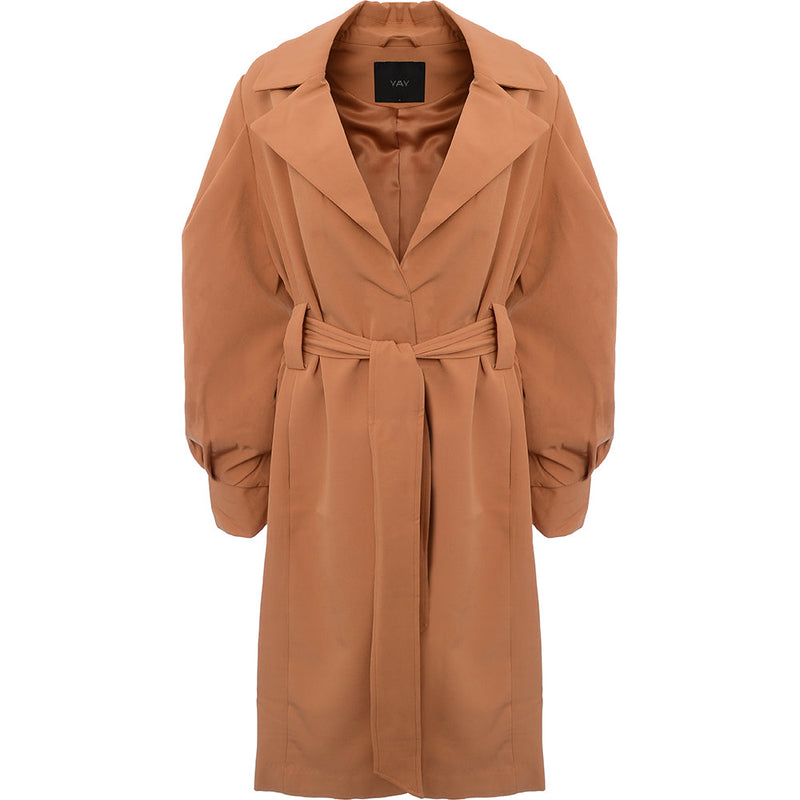 Y.A.S Women's Orange Formal Coat with Tie Waist and Voluminous Detail