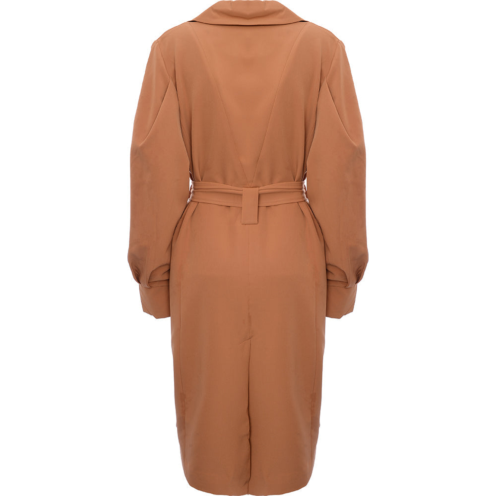 Y.A.S Women's Orange Formal Coat with Tie Waist and Voluminous Detail