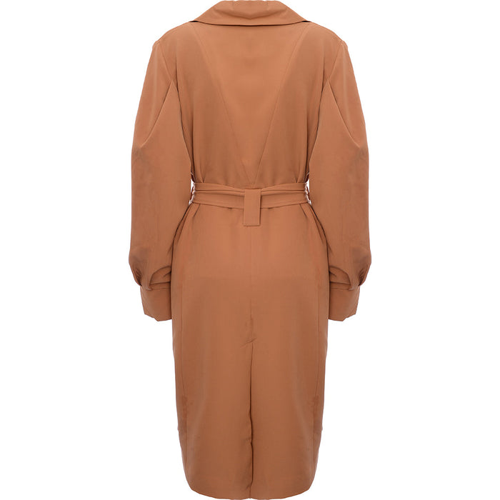 Y.A.S Women's Orange Formal Coat with Tie Waist and Voluminous Detail