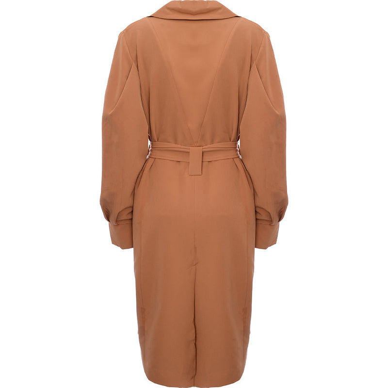 Y.A.S Women's Orange Formal Coat with Tie Waist and Voluminous Detail