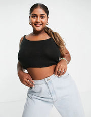 Threadbare Womens Curve Scarlett Knitted Crop Top In Black