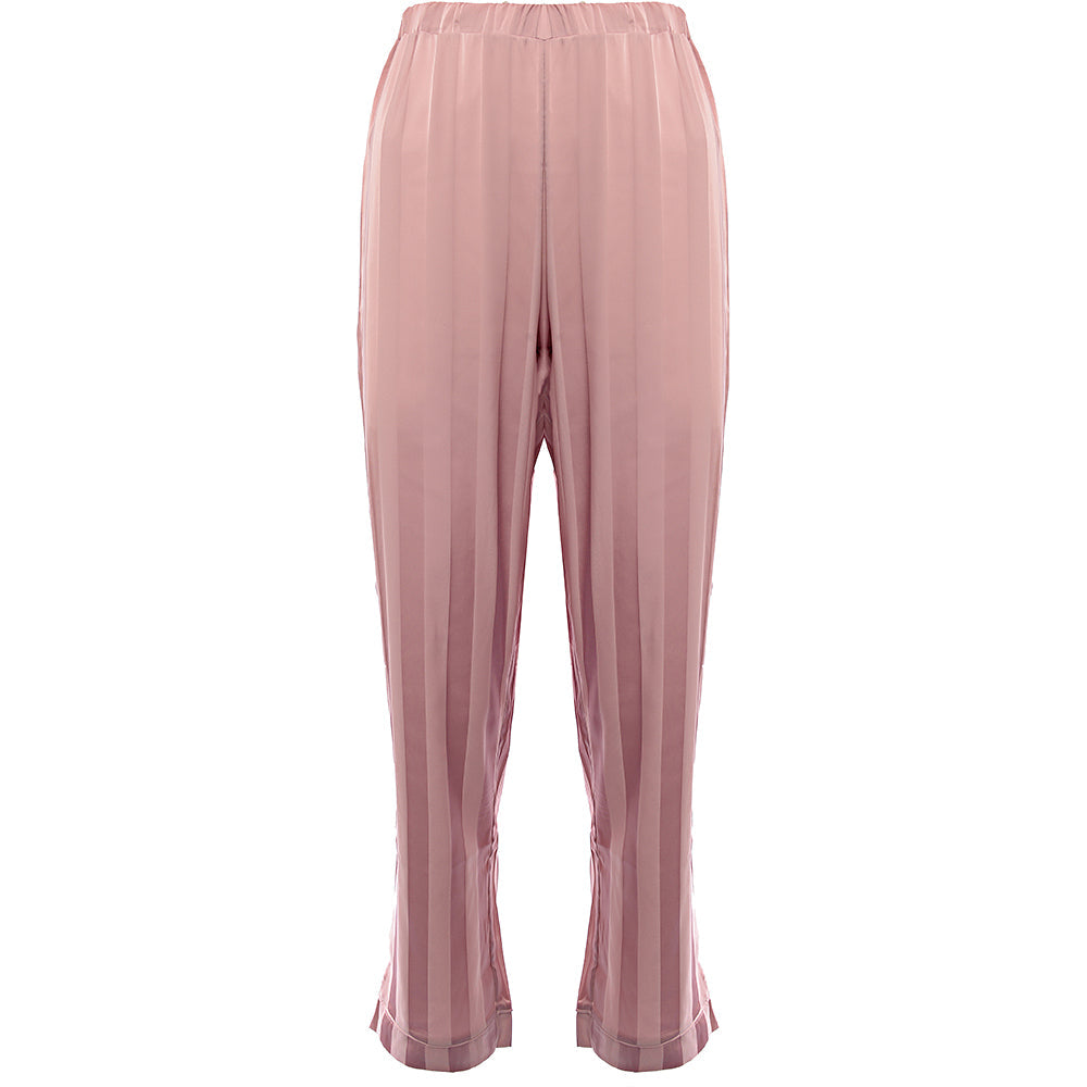 Loungeable Womens Stripe Jacquard Satin Trouser in Pink