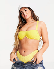 Womens Missguided Ribbed Underwire Bikini Top in Yellow