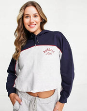 Womens Russell Athletic Cropped Retro Hoodie in Navy