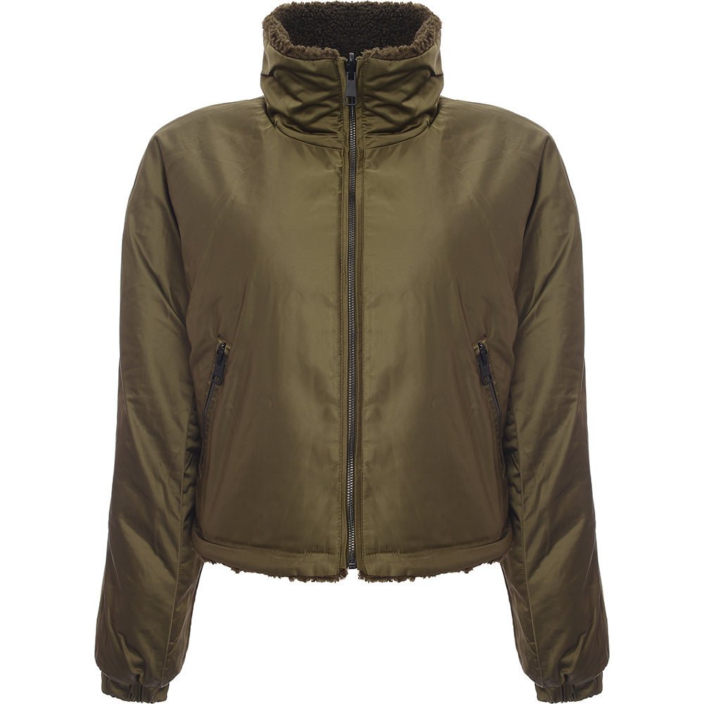 NA-KD Womens Green Reversible Teddy Jacket