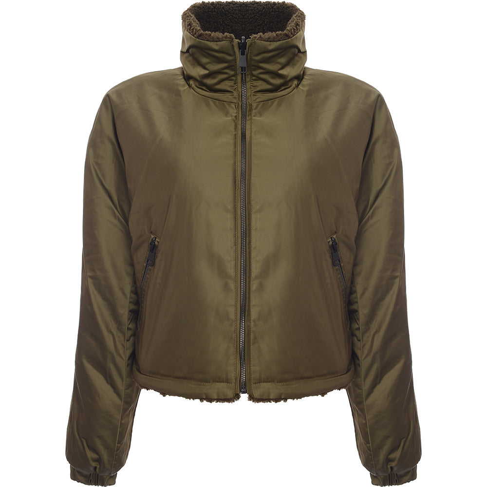 NA-KD Womens Green Reversible Teddy Jacket