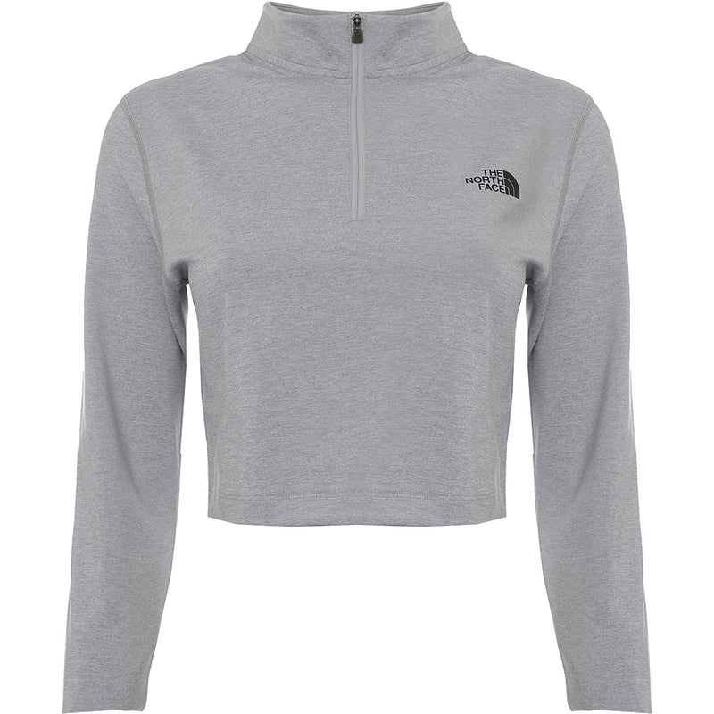 The North Face Women's Grey 1/4 Zip Fitted Cropped Long Sleeve Top