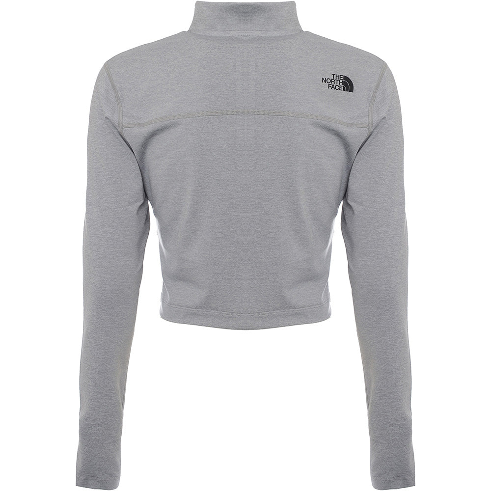 The North Face Women's Grey 1/4 Zip Fitted Cropped Long Sleeve Top