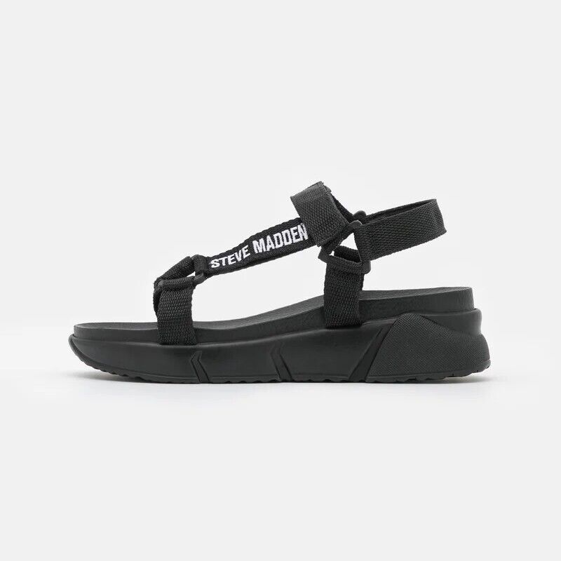 Womens Steve Madden Hessel Sporty Logo Sandals In Black