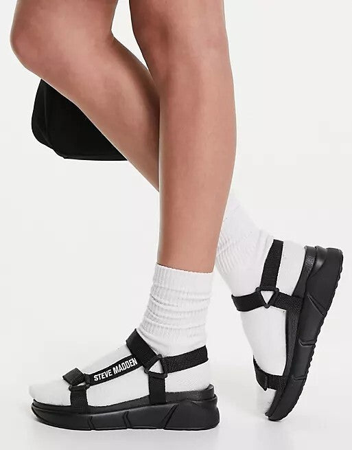 Womens Steve Madden Hessel Sporty Logo Sandals In Black