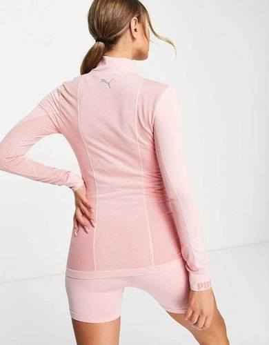 Womens Puma Training Evoknit Seamless 1/4 Zip Top in Soft Pink