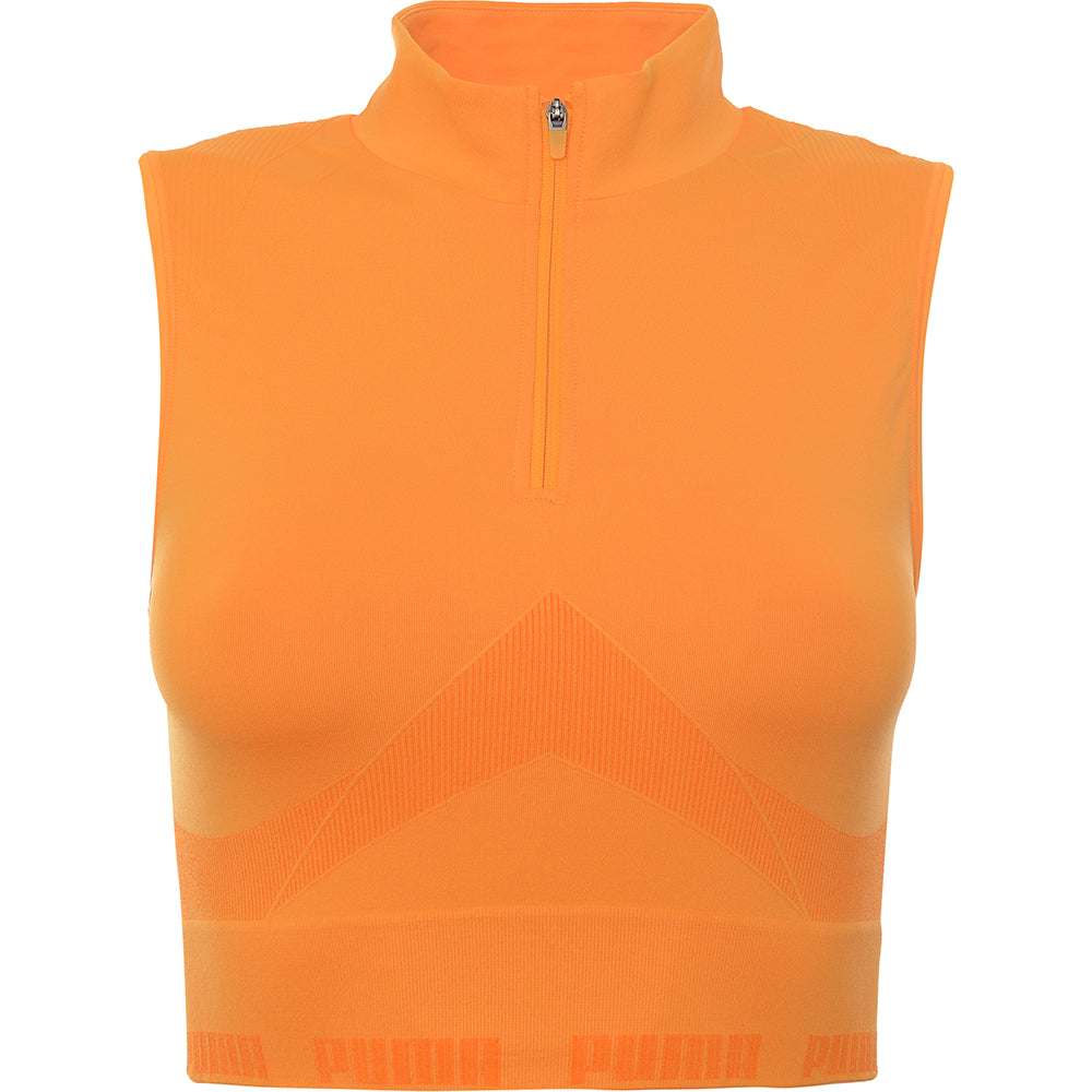 Puma Women's Orange Training Contour Seamless Sleeveless Crop Top