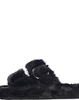 Simmi Shoes Womens Lotus Fluffy Buckle Slippers in Black