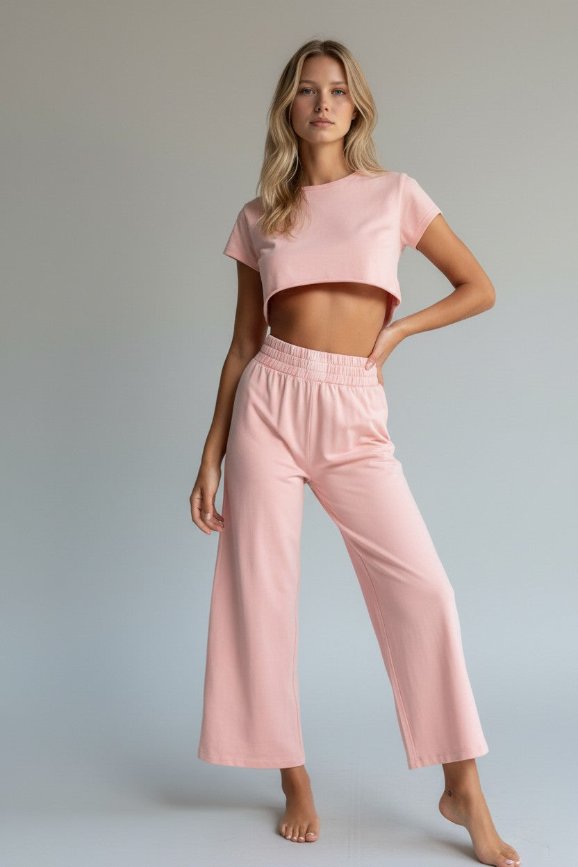 Chelsea Peers Womens Cotton Acid Wash Wide Leg Jogger In Pink