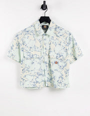 Dickies Womens Sunburg Cropped Tie-Dye Work Shirt in Blue