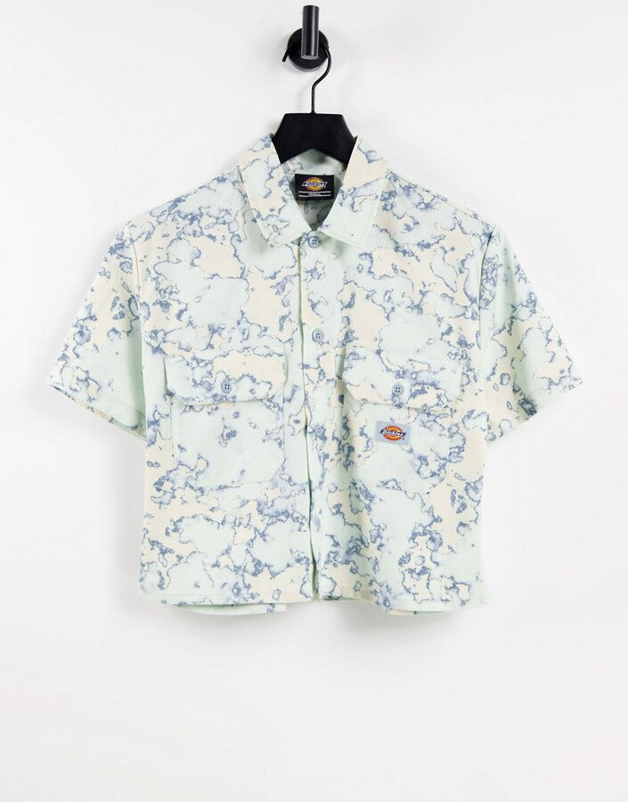 Dickies Womens Sunburg Cropped Tie-Dye Work Shirt in Blue