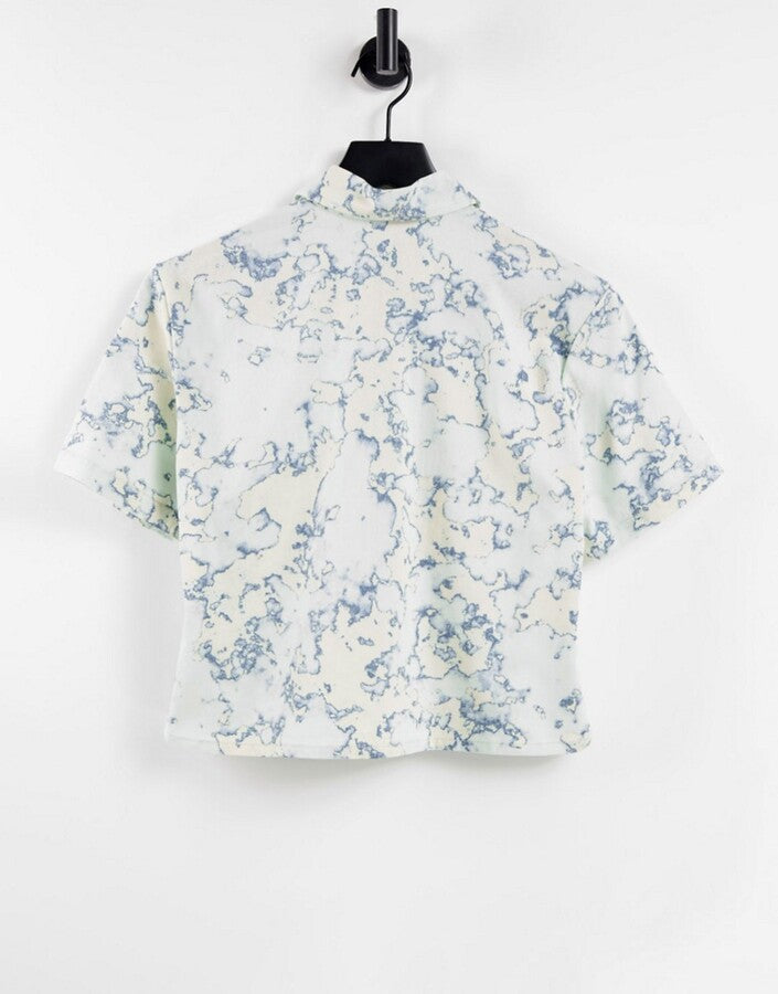 Dickies Womens Sunburg Cropped Tie-Dye Work Shirt in Blue