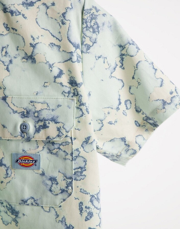Dickies Womens Sunburg Cropped Tie-Dye Work Shirt in Blue