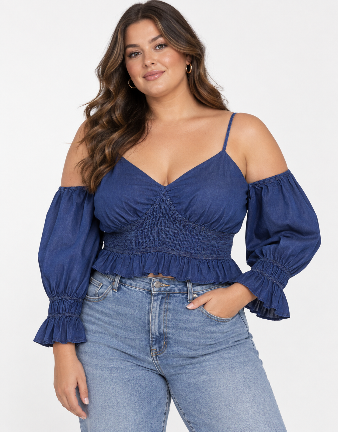 Urban Bliss Womens Plus Sheered Off Shoulder Top In Blue