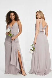 TFNC Womens Bridesmaid Cami Wrap Maxi Dress With Fishtail in Light Grey
