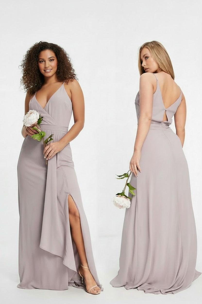 TFNC Womens Bridesmaid Cami Wrap Maxi Dress With Fishtail in Light Grey