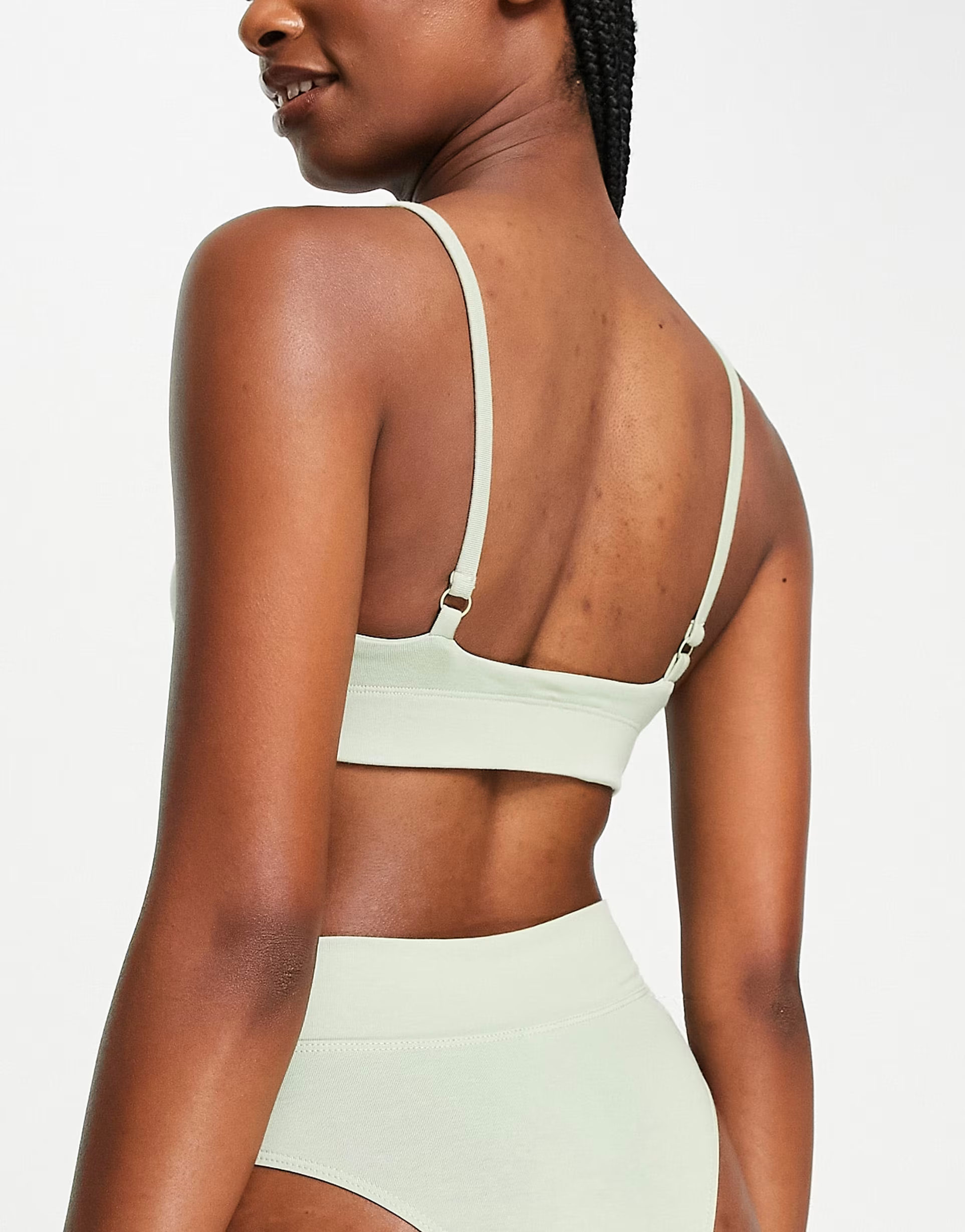Le Buns Womens Isla Cotton Cami Strap Scoop Neck Bralette in Pistachio