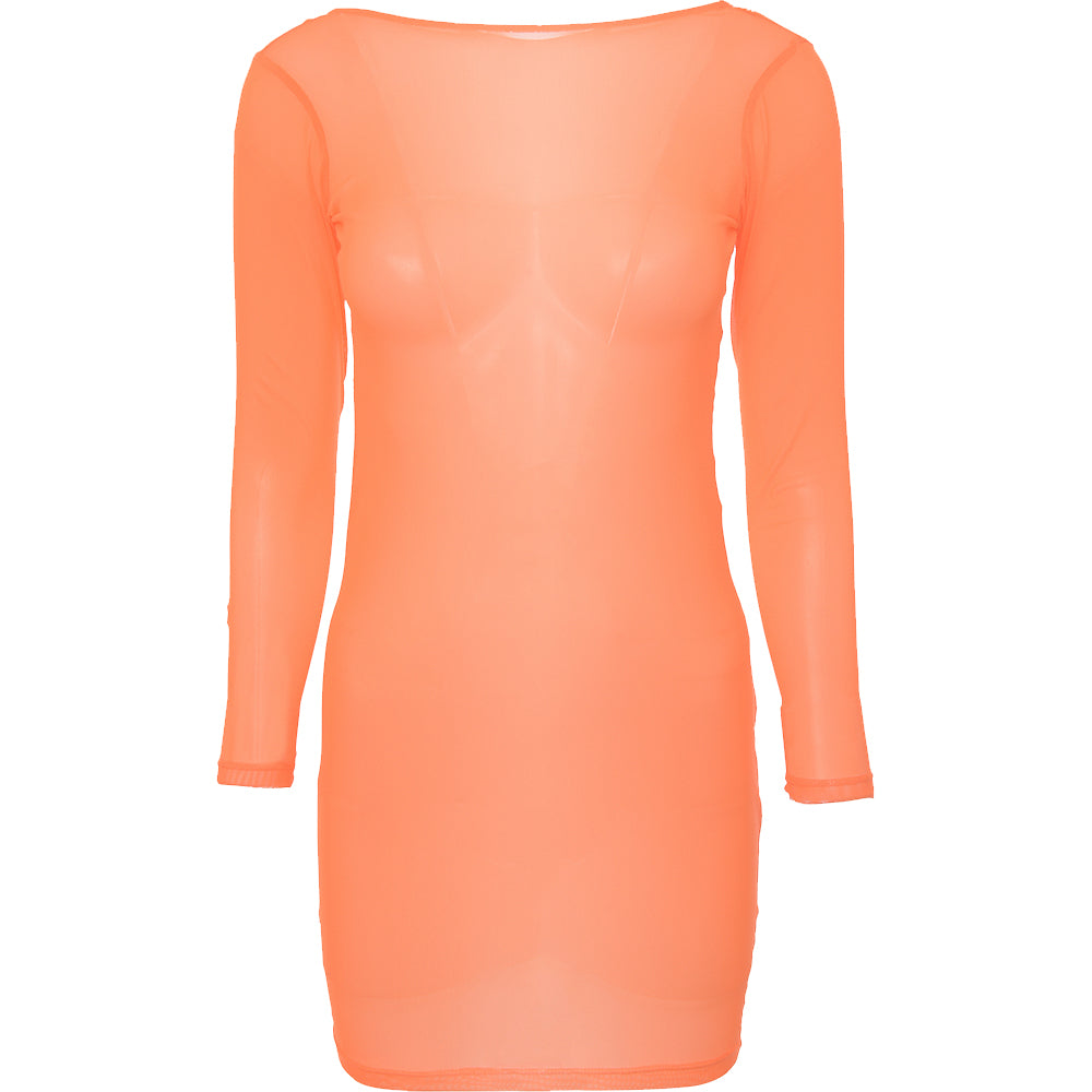 Candypants Women's Orange Mesh Beach Dress With Ruching Detail