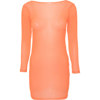 Candypants Women's Orange Mesh Beach Dress With Ruching Detail