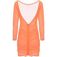 Candypants Women's Orange Mesh Beach Dress With Ruching Detail