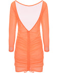 Candypants Women's Orange Mesh Beach Dress With Ruching Detail