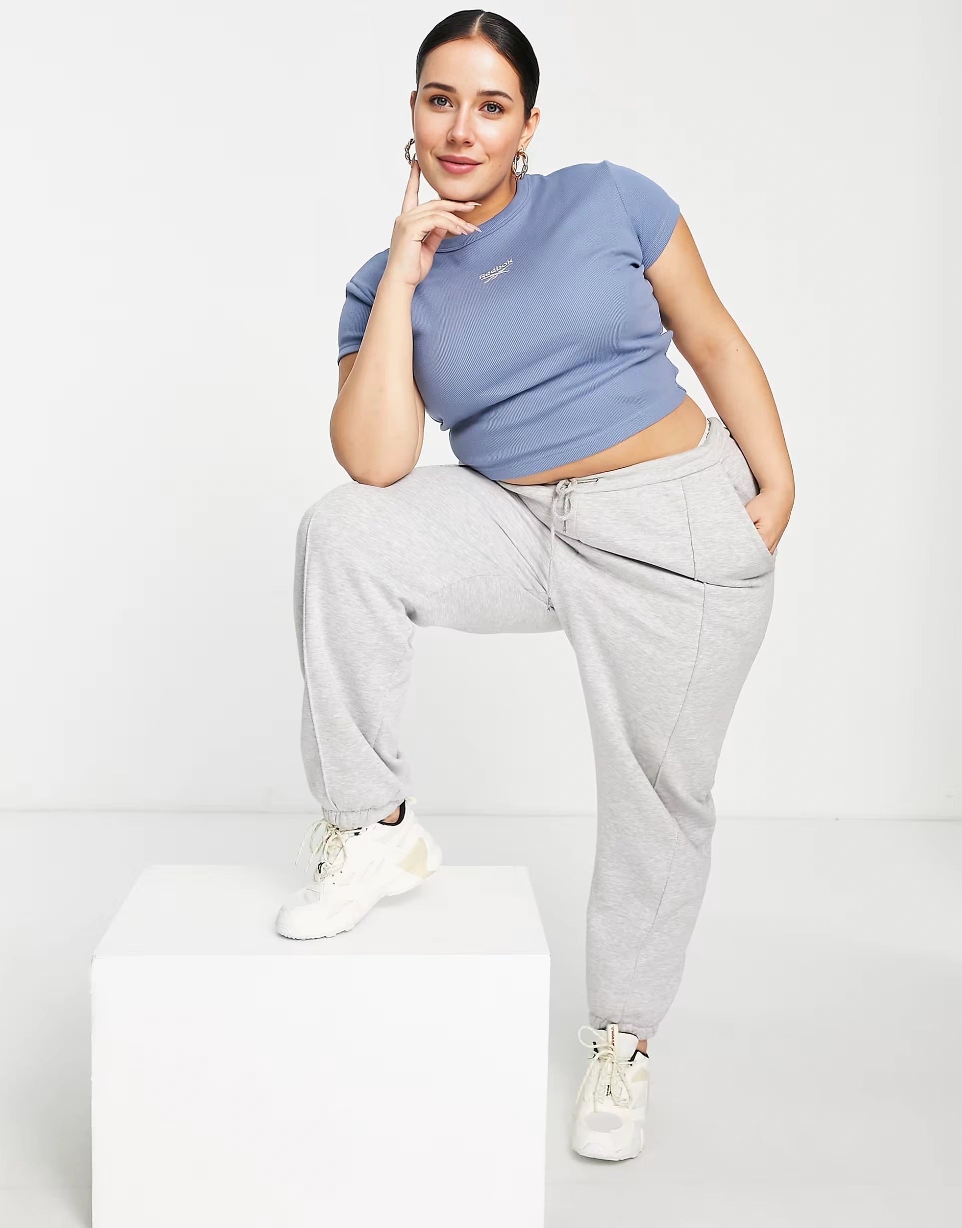 Reebok Womens Plus Classics Ribbed T-Shirt In Blue