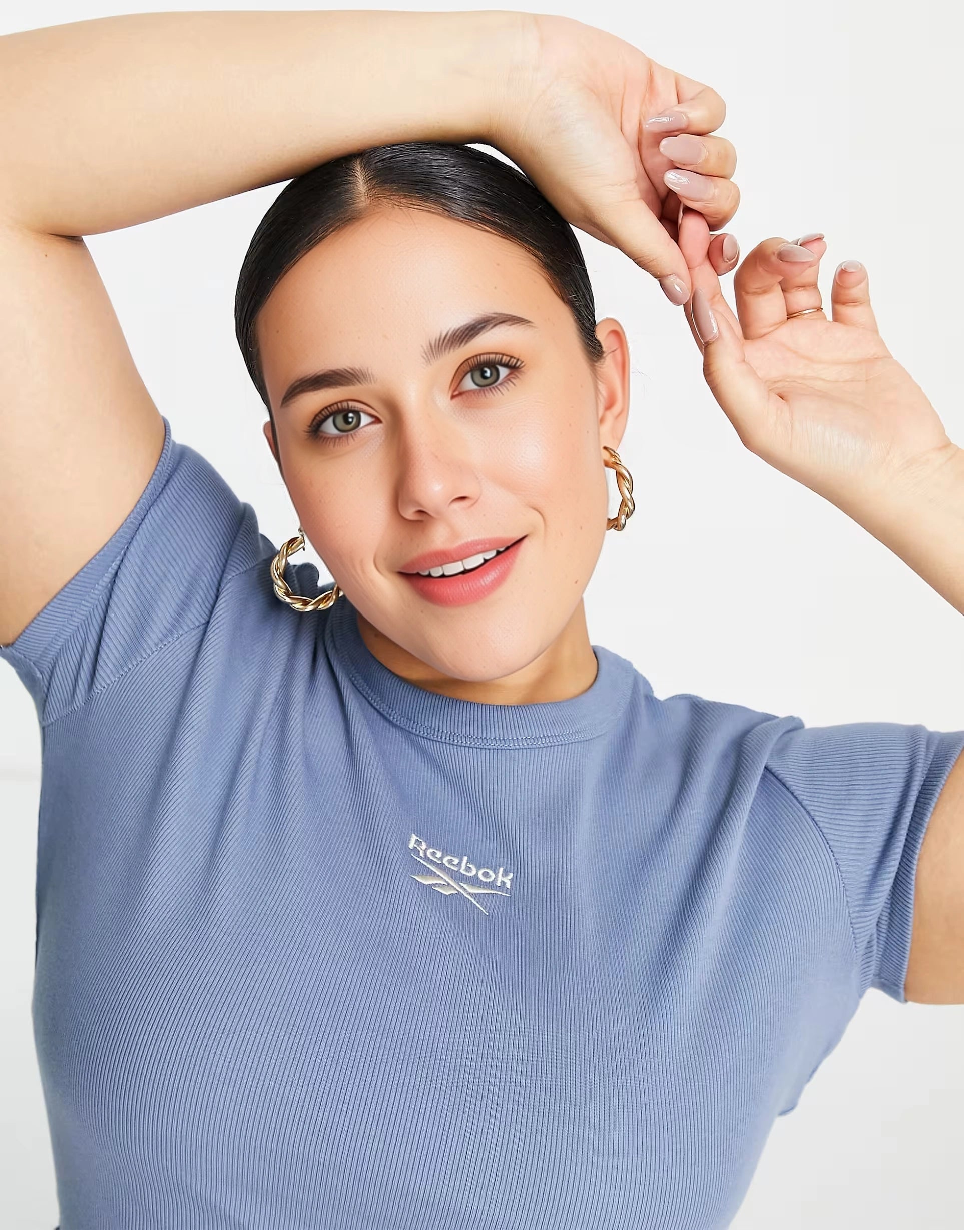 Reebok Womens Plus Classics Ribbed T-Shirt In Blue