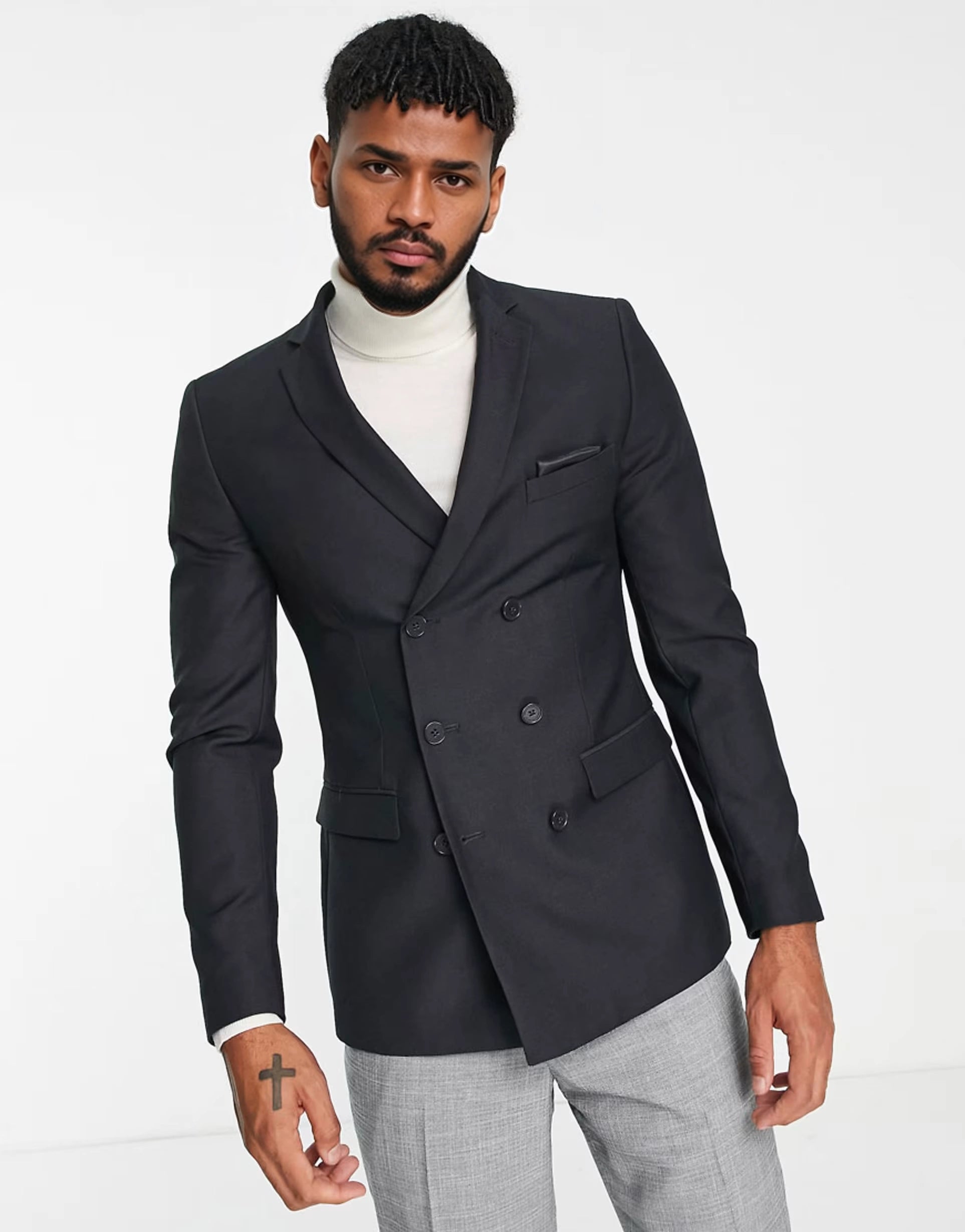 French Connection Mens Skinny Fit Double Breasted Suit Jacket In Grey