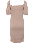 Only Womens Beige Shirred Bodycon Dress With Puff Sleeve