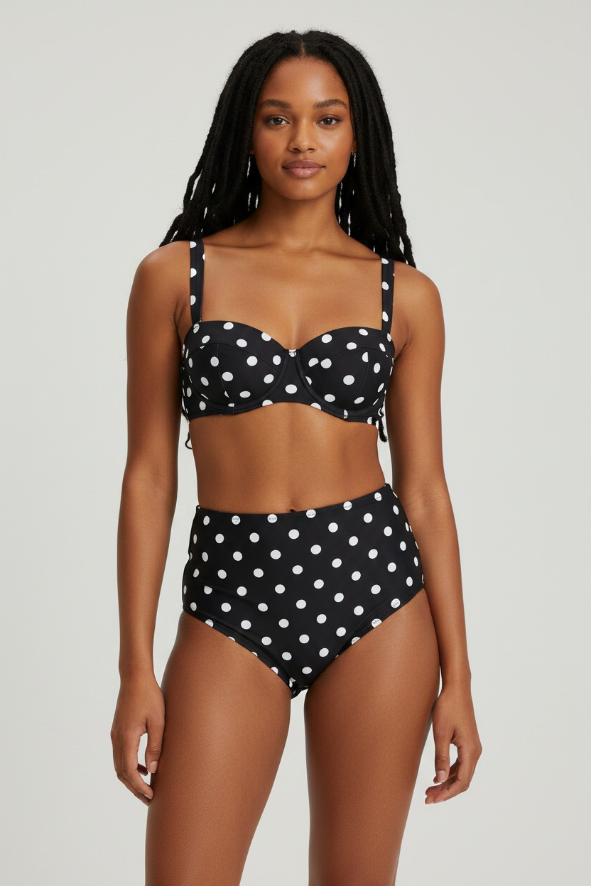 Peek & Beau Womens Fuller Bust Underwired Bikini Top in Navy Polka Dot
