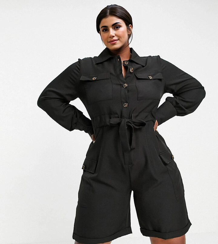 Womens Unique21 Hero Curve Utility Playsuit in Black