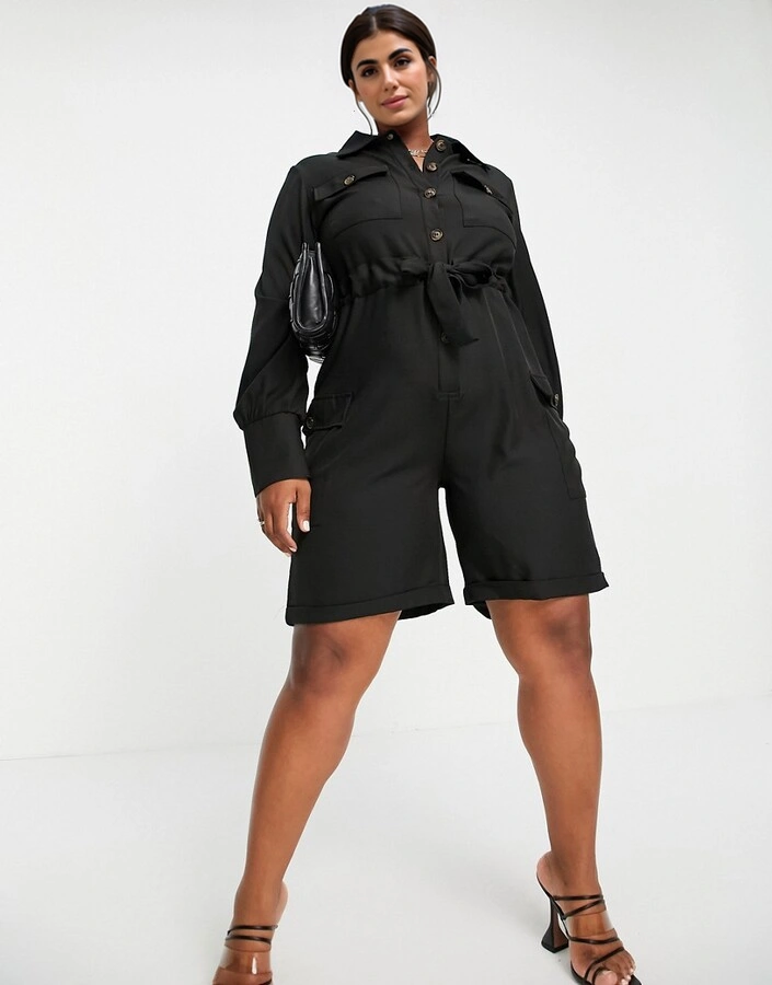 Womens Unique21 Hero Curve Utility Playsuit in Black