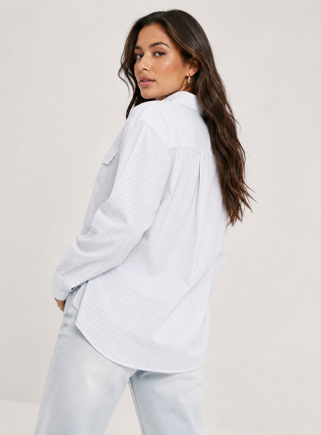 Missguided Womens Shirt With Pocket in White Stripe