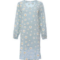 Vila Women's Mono Daisy Check Print Mini Smock Dress With Balloon Sleeves