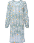 Vila Women's Mono Daisy Check Print Mini Smock Dress With Balloon Sleeves