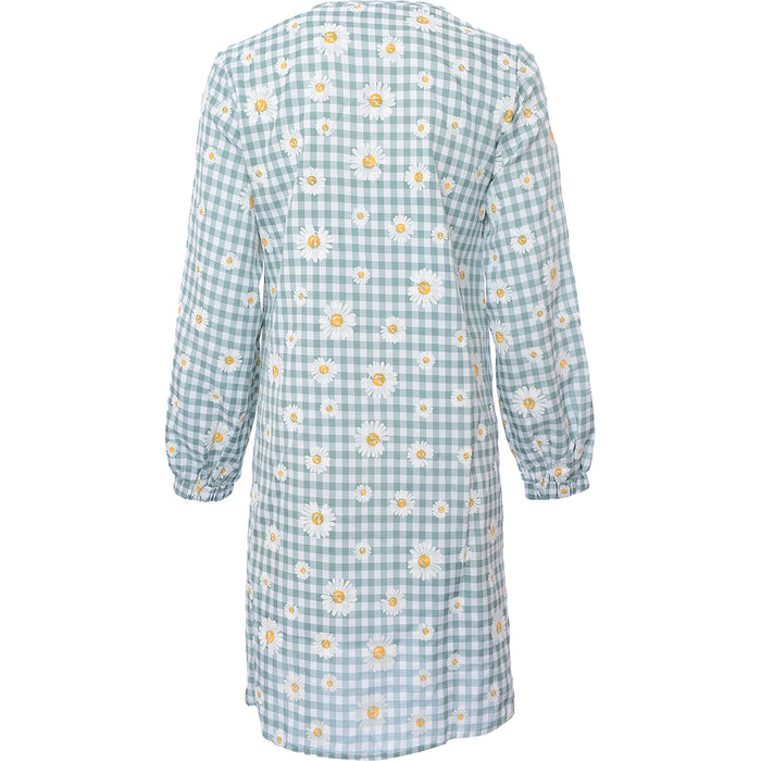 Vila Women's Mono Daisy Check Print Mini Smock Dress With Balloon Sleeves