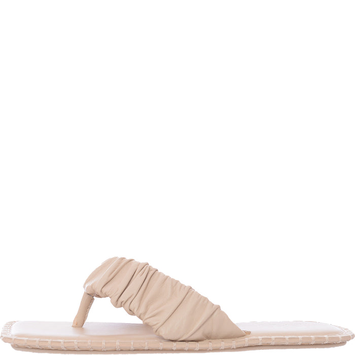 Mango Womens Ecru Ruched Thong Leather Sandal