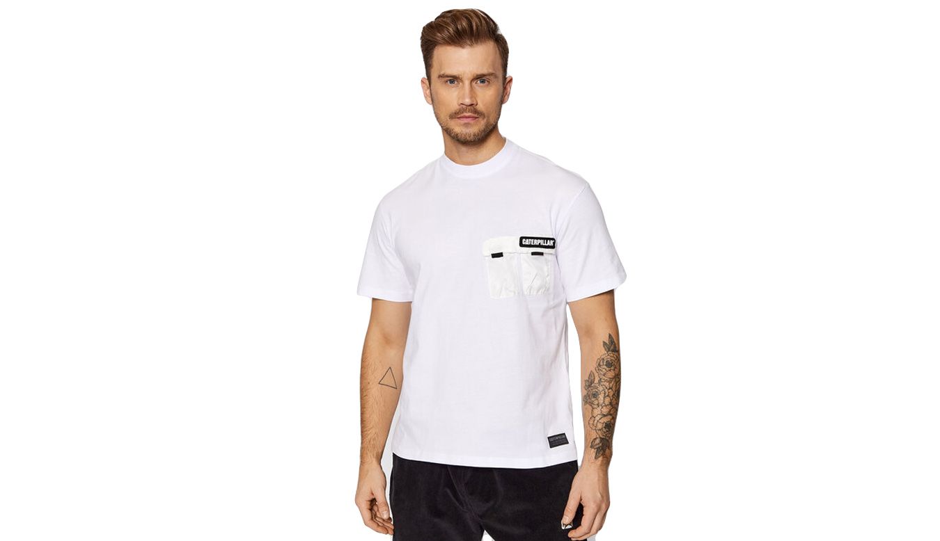Cat Footwear Mens Caterpillar Double Pocket Label Logo T-Shirt In White