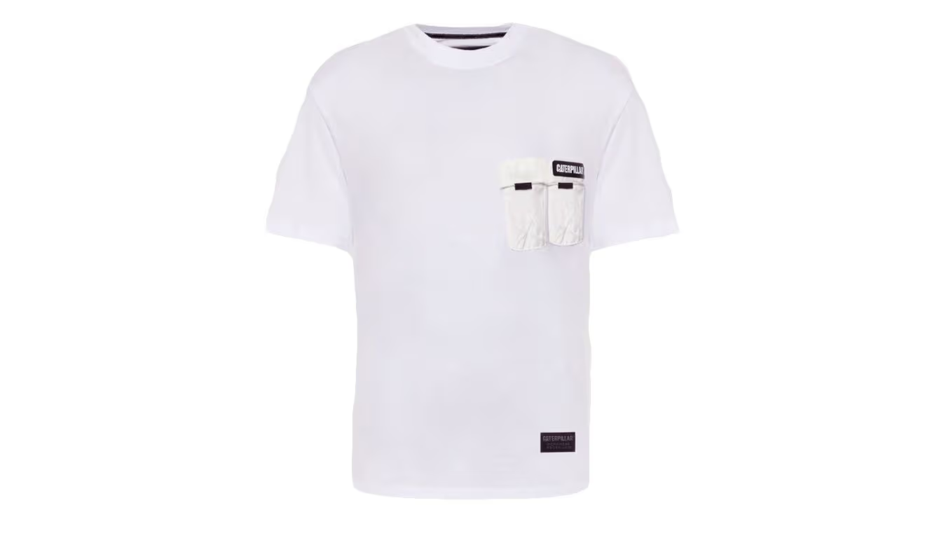 Cat Footwear Mens Caterpillar Double Pocket Label Logo T-Shirt In White