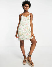 American Eagle Womens Floral Printed Slip Dress in Cream