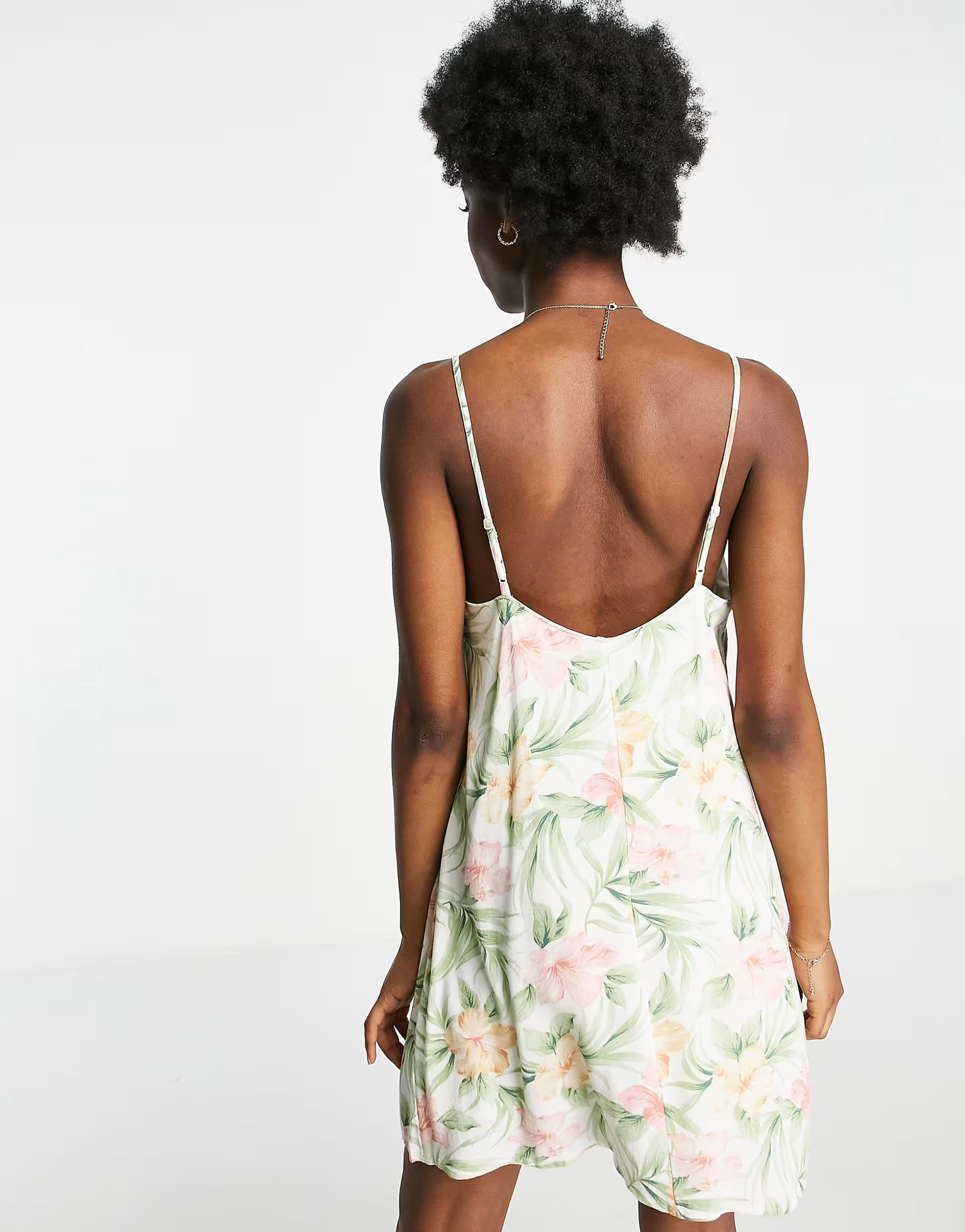 American Eagle Womens Floral Printed Slip Dress in Cream